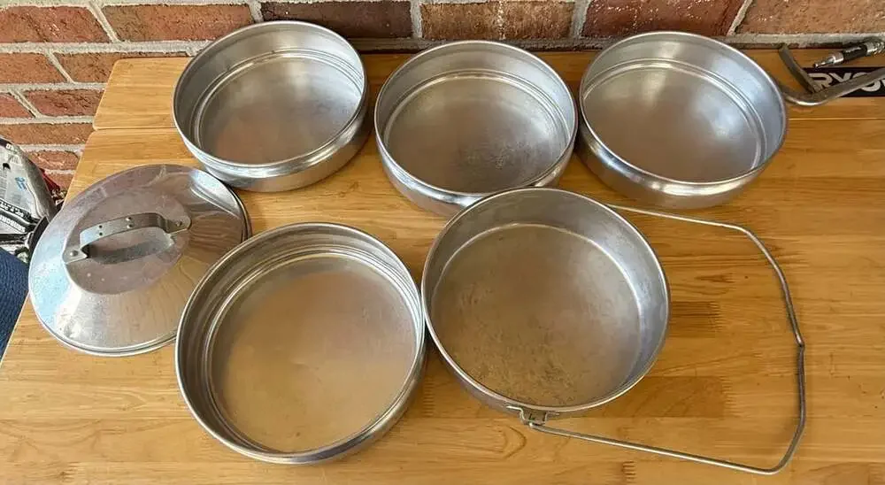 Vintage Regal Ware Aluminum 5 Tier Picnic Lunch Carrier Camping Cookware Set